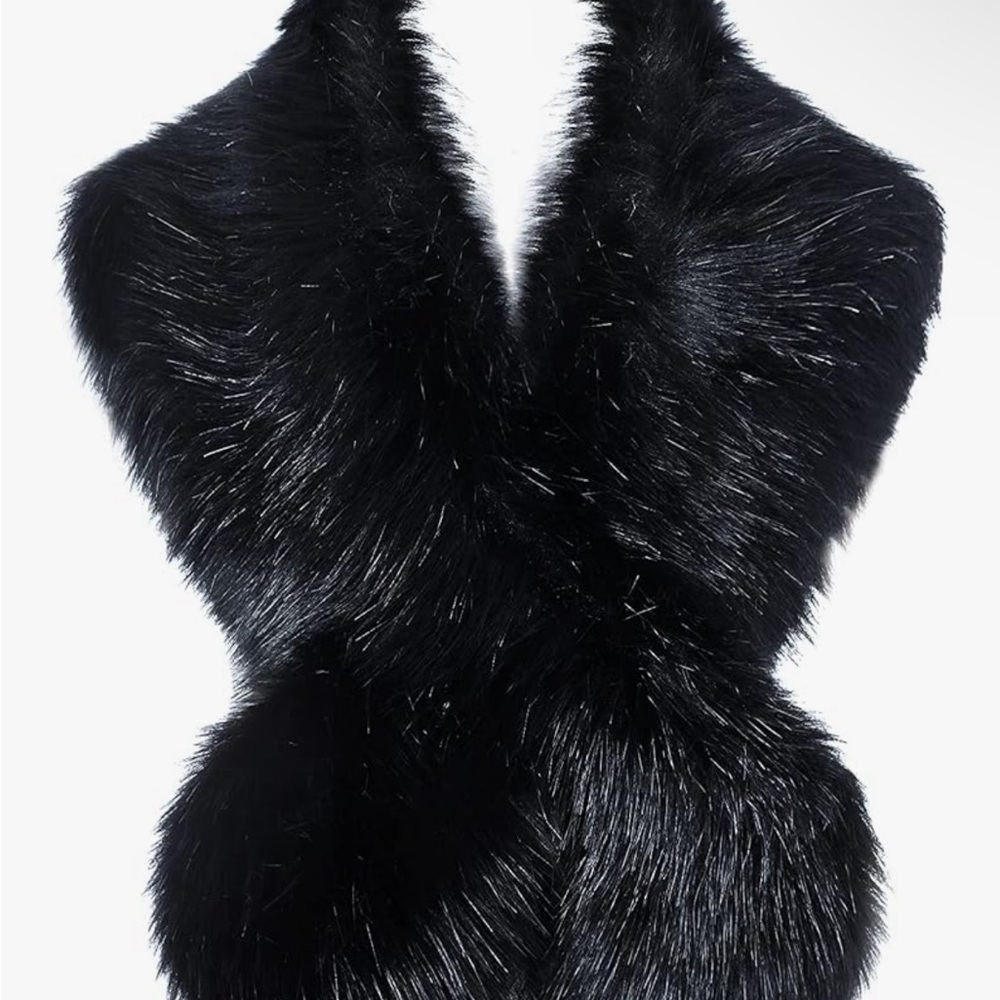 BABEYOND Women's Black Faux Fur  warm Scarf 60" x 6"